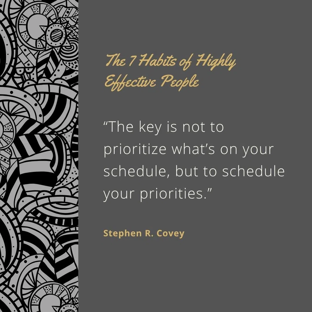  “The key is not to prioritize what’s on your schedule, but to schedule your priorities.”
 “Begin with the end in mind.”
 “Put first things first.”
 “Most people do not listen with the intent to understand; they listen with the intent to reply.”
 “You have to decide what your highest priorities are and have the courage to say no to other things.”