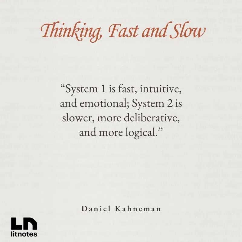  “System 1 is fast, intuitive, and emotional; System 2 is slower, more deliberative, and more logical.”
 “A reliable way to make people believe in falsehoods is frequent repetition.”
 “Overconfidence is fed by the illusory certainty of hindsight.”
 “What you see is all there is.”
 “The essence of intuitive heuristics: when faced with a difficult question, we often answer an easier one instead.”